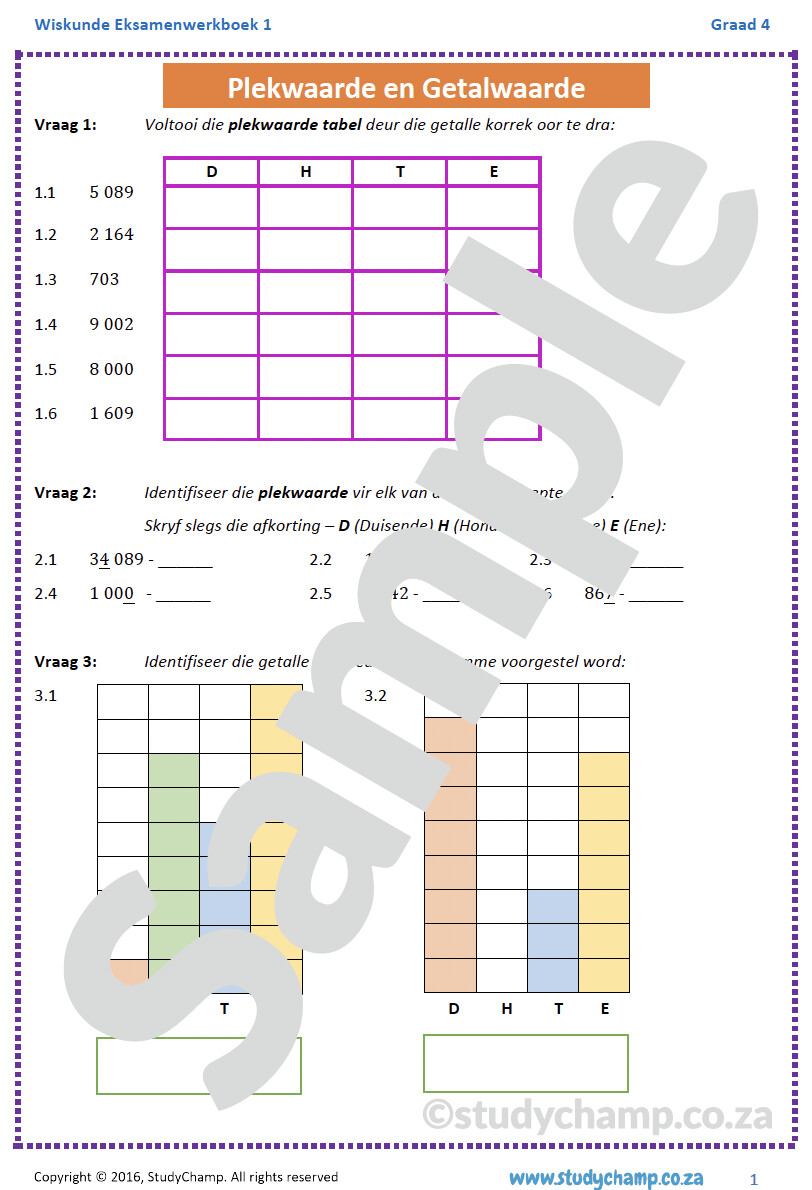 Graad 4 Wiskunde Jaareind Hersiening: Werkboek 1