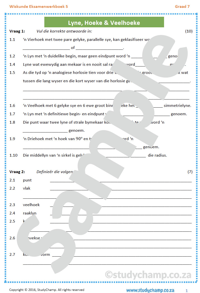Graad 7 Wiskunde Jaareind Hersiening: Werkboeke 1 tot 5
