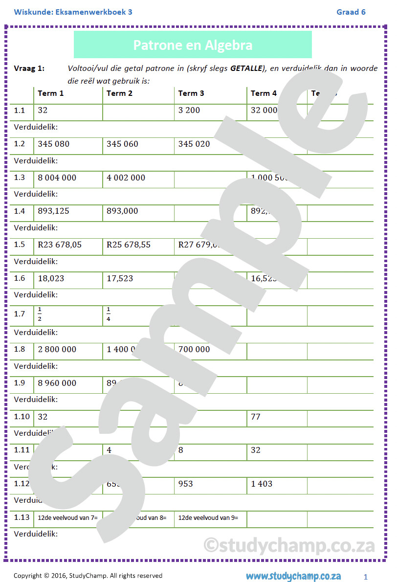 Graad 6 Wiskunde Jaareind Hersiening: Werkboek 3