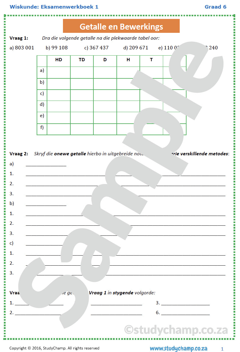 Graad 6 Wiskunde Jaareind Hersiening: Werkboek 1