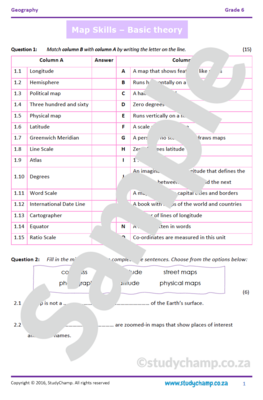 Grade 6 Geography Test:  Map Skills - Basic theory