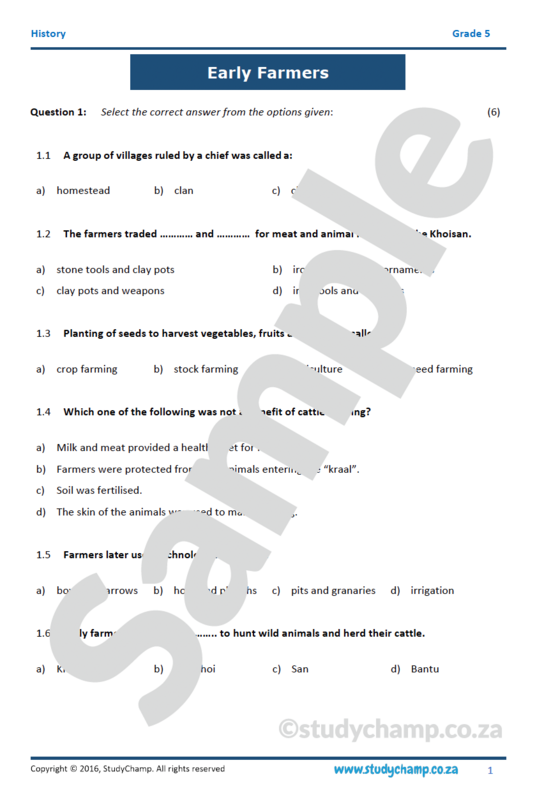 Grade 5 History Test: Early Farmers in Southern Africa