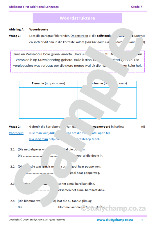 Grade 7 Afrikaans Mid-year Exam Revision: Language