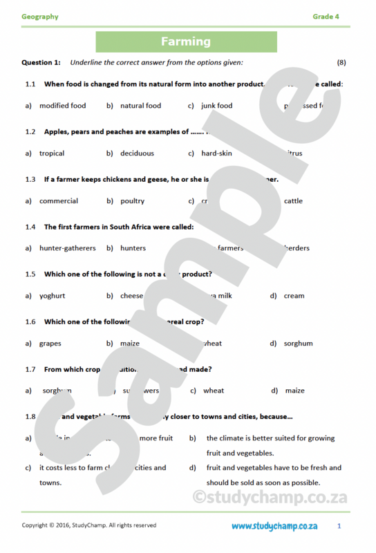 Grade 4 Geography Test: Farming