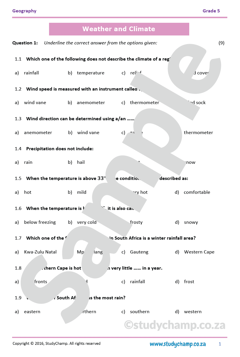 Grade 5 Geography Test: Weather and Climate