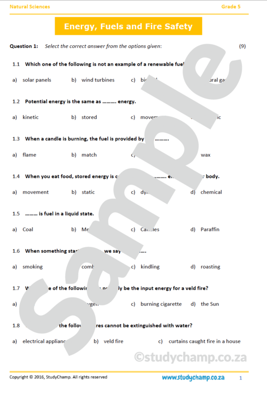 Grade 5 Natural Sciences Test: Energy, Fuels and Fire Safety