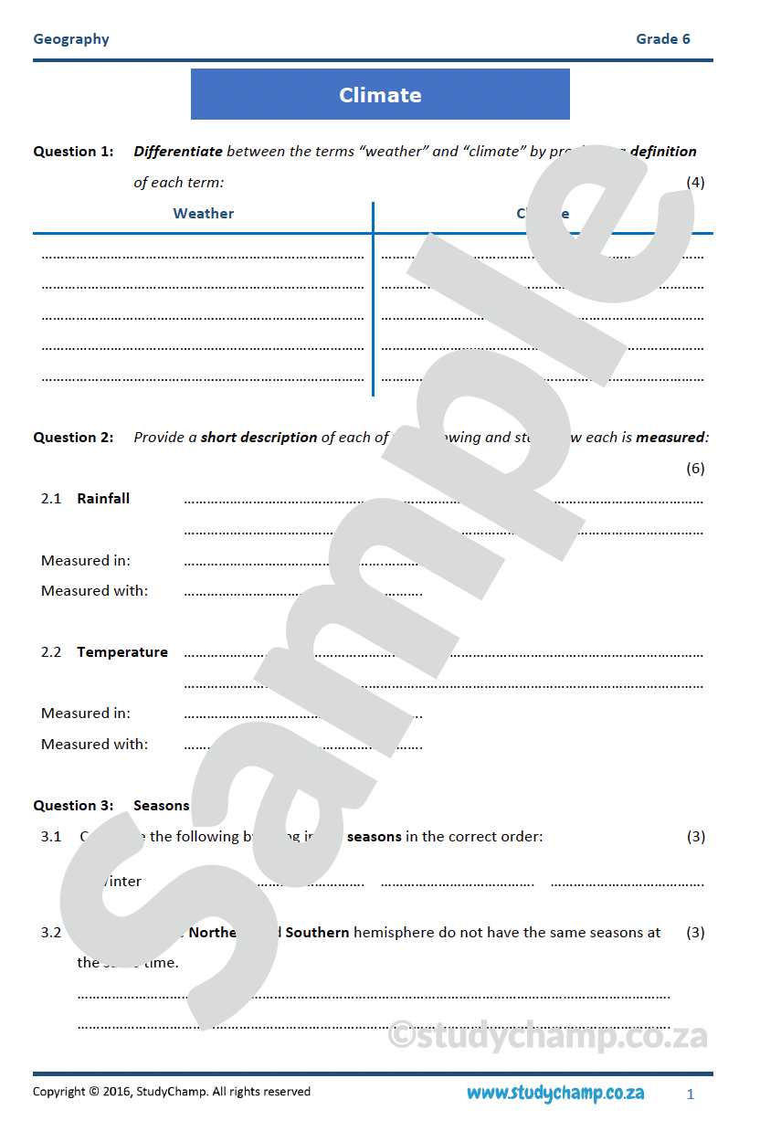 Grade 6 Geography Test: Climate around the World