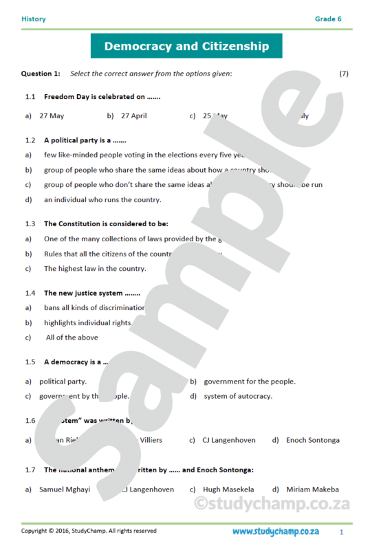 Grade 6 History Test: Democracy and Citizenship