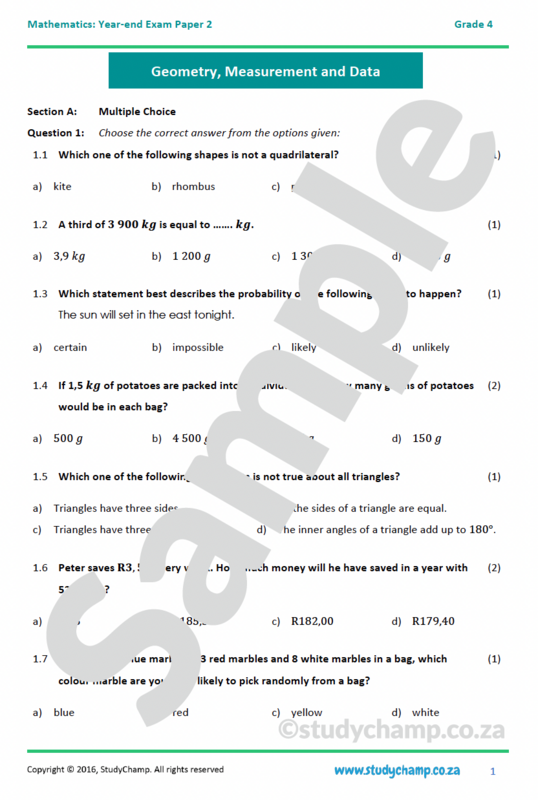 Grade 4 Maths Year-end Exam: Paper 2