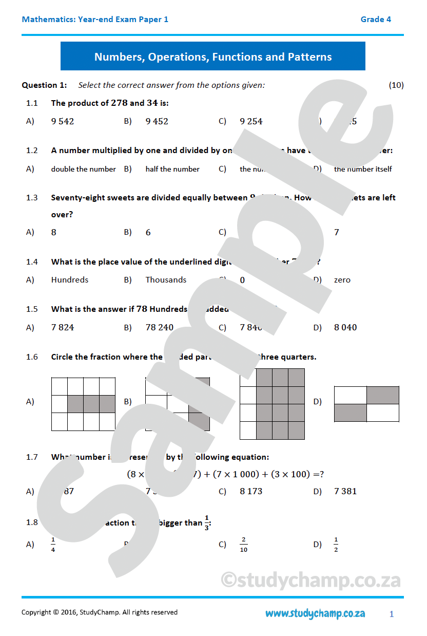 Grade 4 Maths Year-end Exam: Paper 1