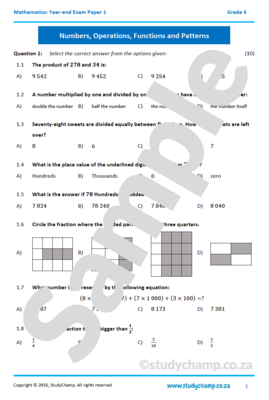 Grade 4 Maths Year-end Exam: Paper 1
