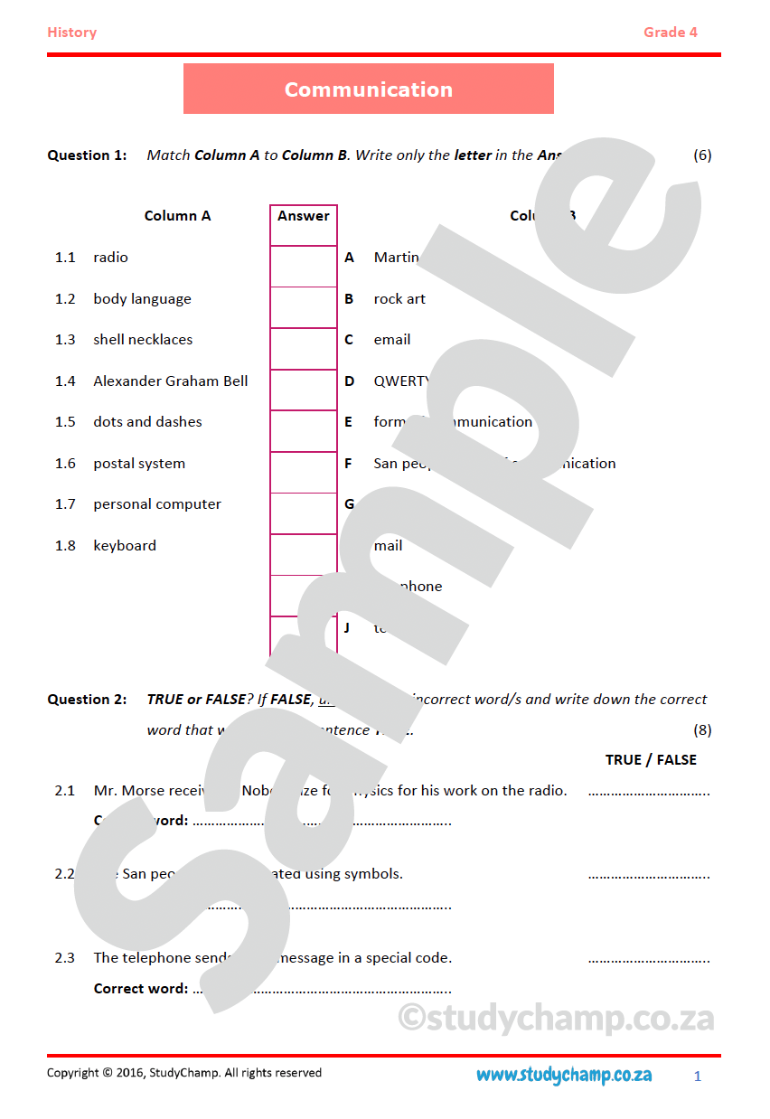 Grade 4 History Test: Communication