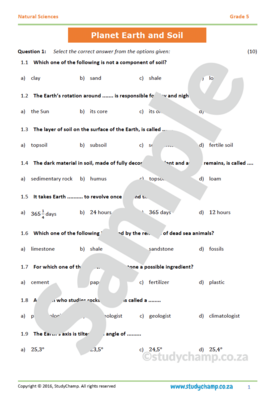 Grade 5 Natural Sciences Test: Planet Earth and Soil