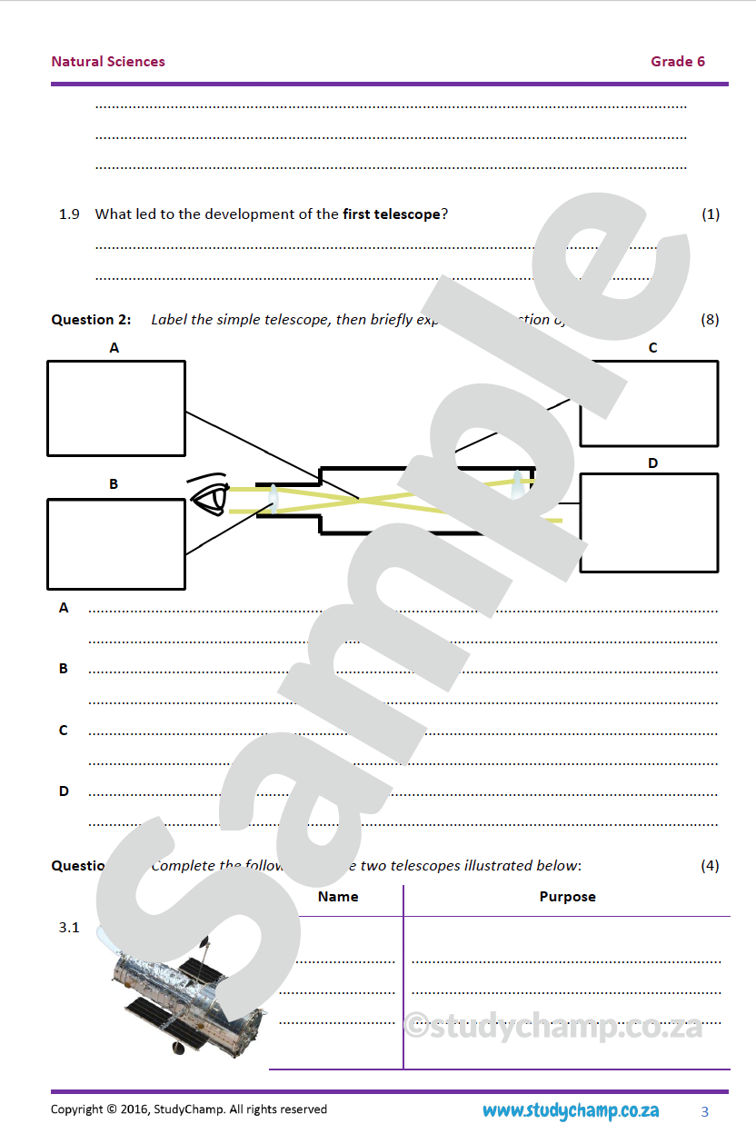Grade 6 Natural Sciences Test: Telescopes and Exploring Space