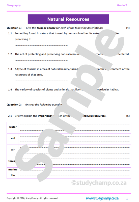 Grade 7 Geography Test: Natural Resources