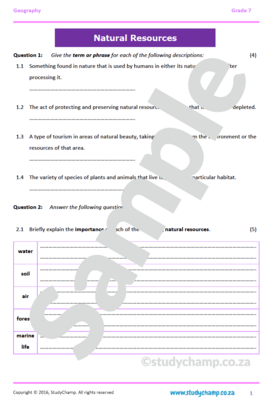 Grade 7 Geography Test: Natural Resources
