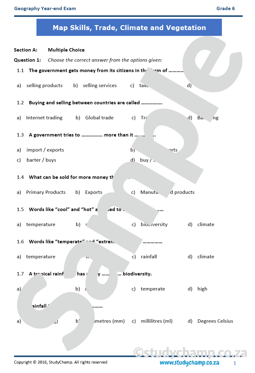 Grade 6 Geography Year-end Exam Revision workbook