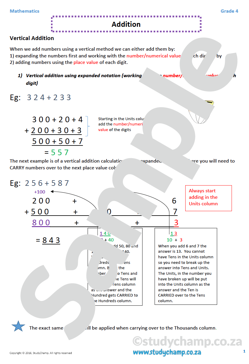 Grade 4 Mathematics worksheet: Addition