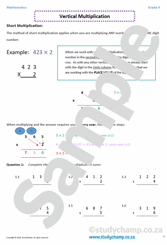 Grade 4 Mathematics worksheet: Vertical Multiplication