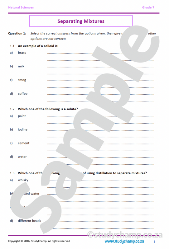 Grade 7 Natural Sciences Test: Separating Mixtures