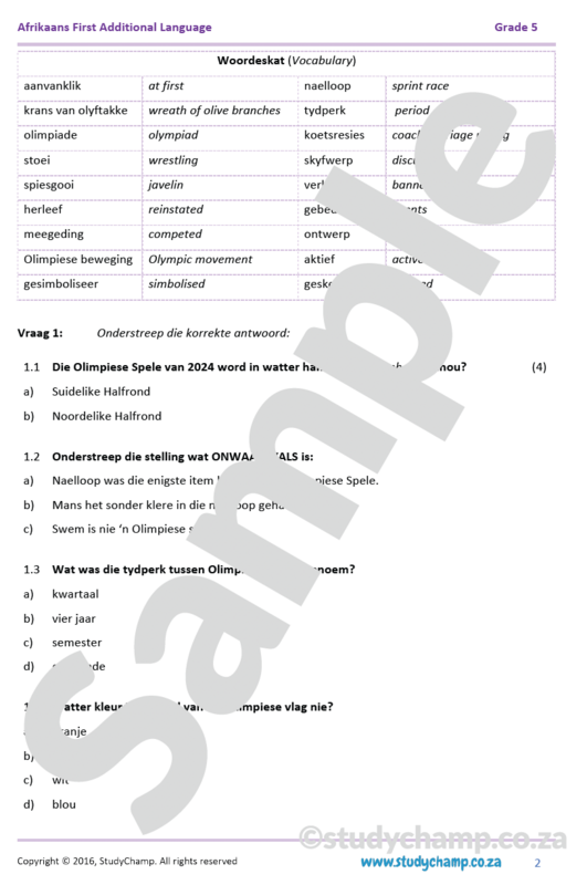 Grade 5 Afrikaans Mid-year Exam: Language workbook