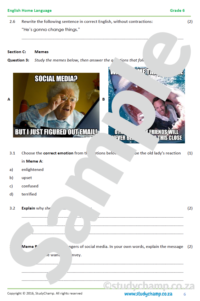 Grade 6 English Mid-year Exam: Comprehension A