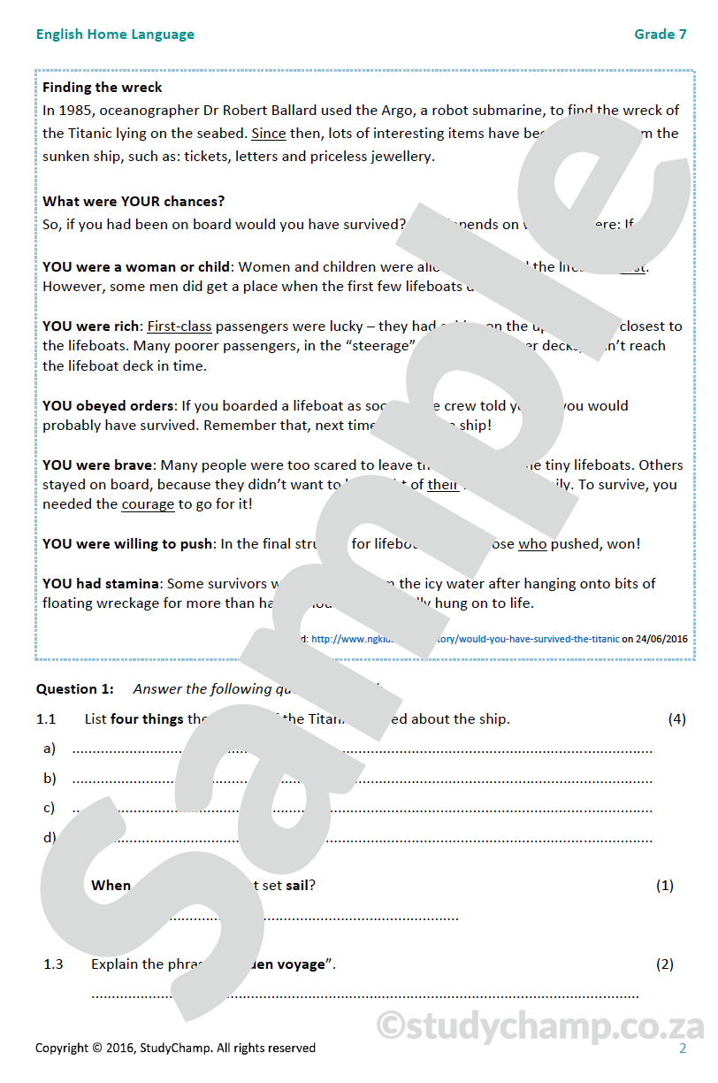 Grade 7 English Mid-year Exam Revision: Comprehension