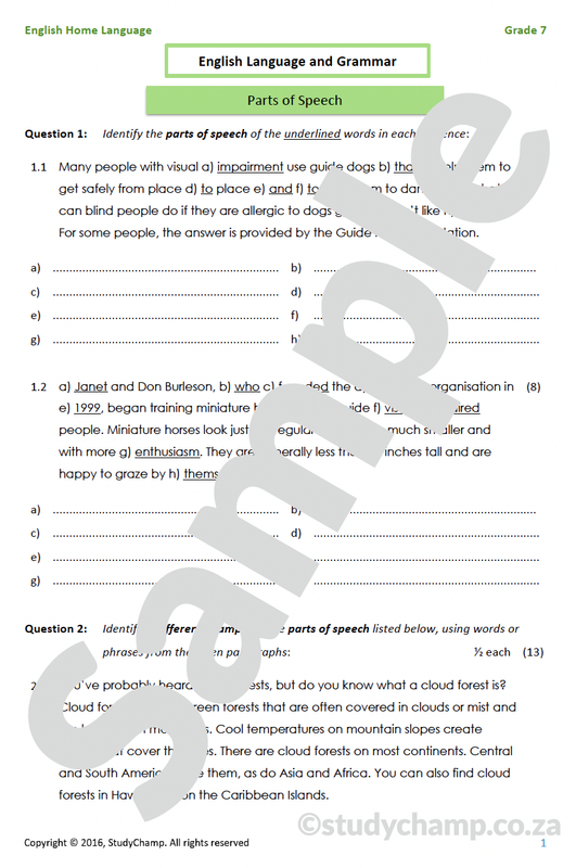 Grade 7 English Year-end Exam Revision:  Comprehension, Language and Grammar 2