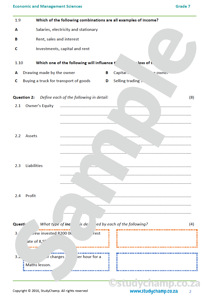 Grade 7 EMS Mid-year Exam Revision: Accounting concepts