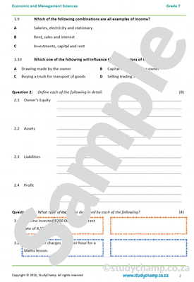 Grade 7 EMS Mid-year Exam Revision: Accounting concepts