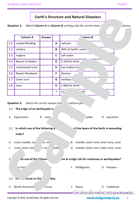 Grade 7 Geography Mid-year Exam Revision: Earth's surface and Natural disasters