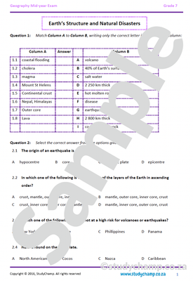 Grade 7 Geography Mid-year Exam Revision: Earth's surface and Natural disasters