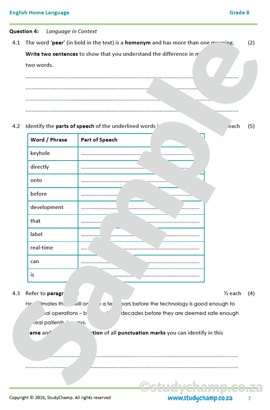 Grade 8 English Mid-year Exam Revision: Comprehension and Language