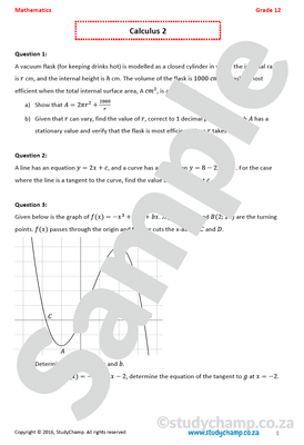 Grade 12 Mathematics worksheet: Calculus 2