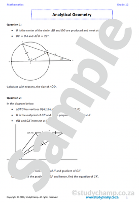 Grade 12 Mathematics worksheet: Analytical Geometry