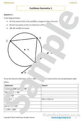 Grade 12 Mathematics worksheet: Euclidean Geometry 1