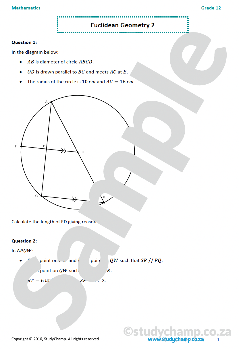 Grade 12 Mathematics worksheet: Euclidean Geometry 2
