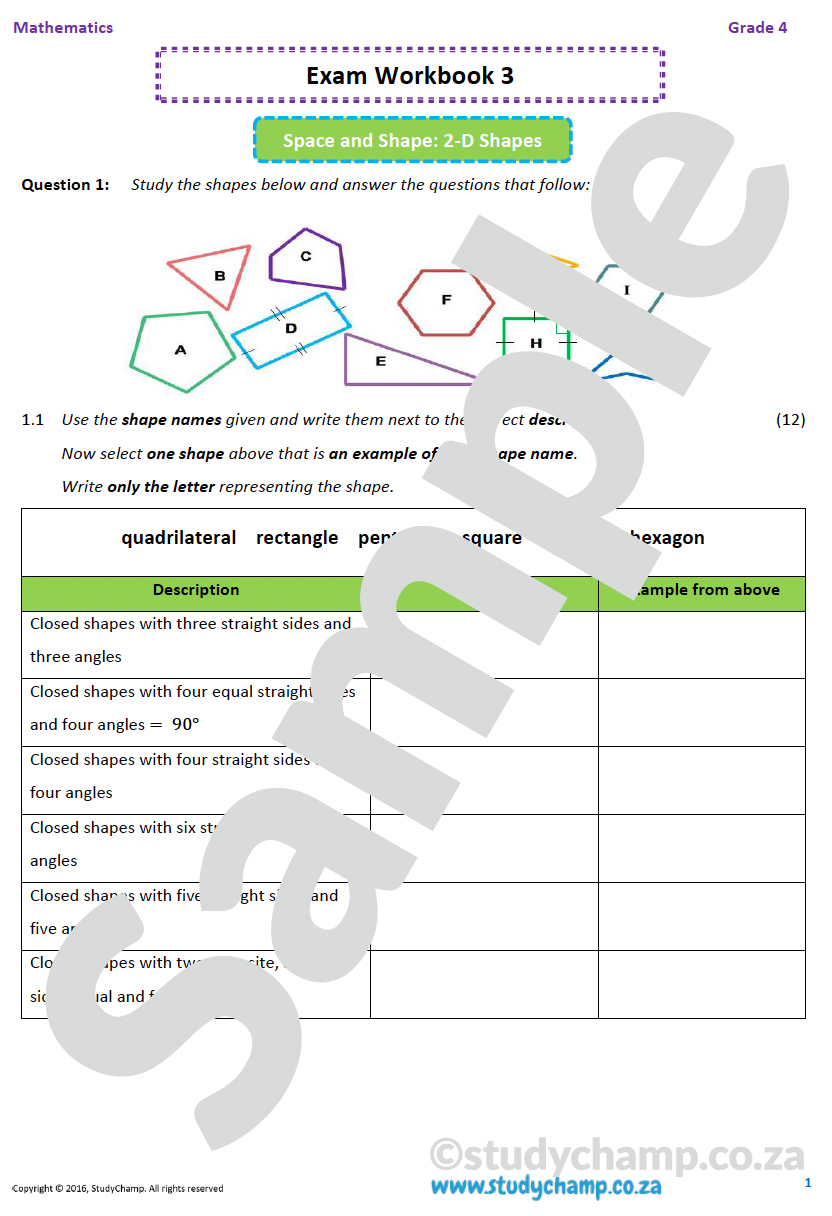 Grade 4 Maths Year-end Exam workbook 3: Space and Shape