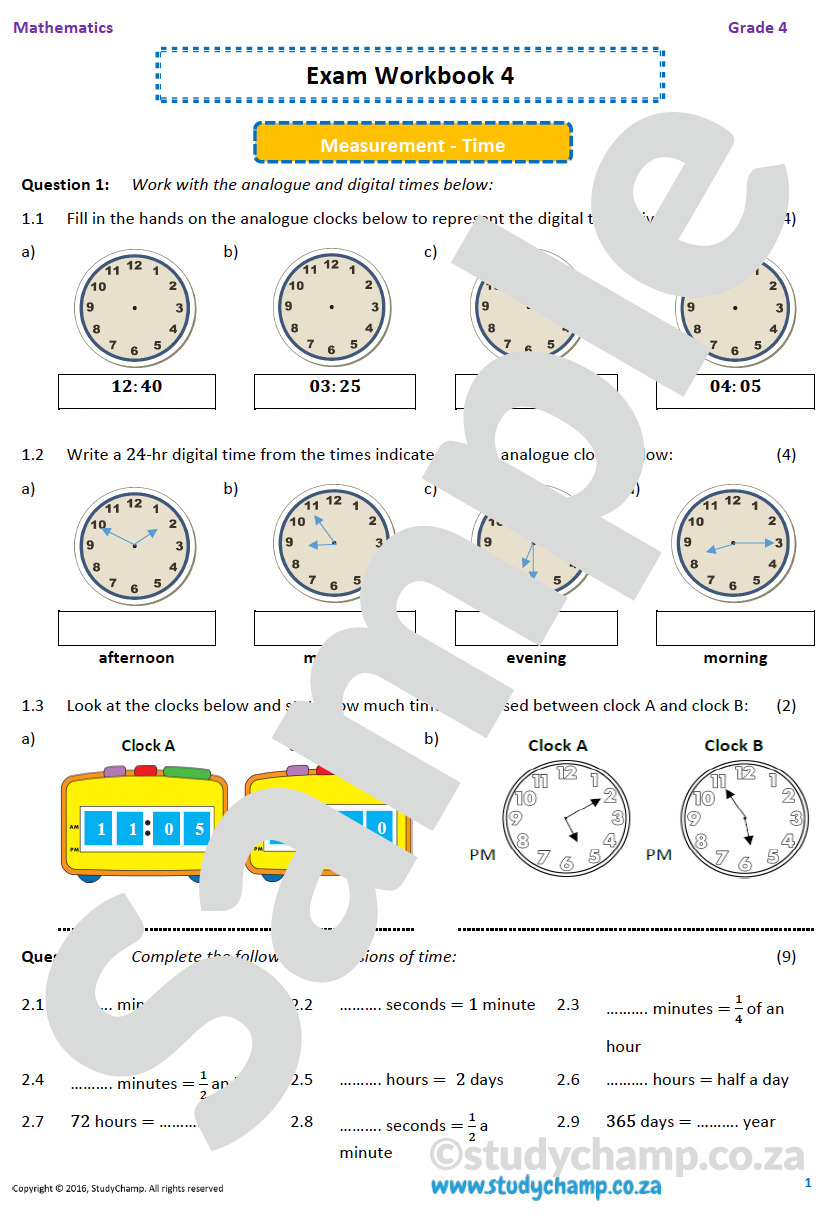 Grade 4 Maths Year-end Exam workbook 4: Measurements