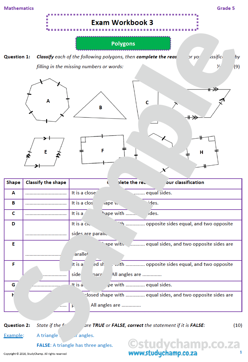 Grade 5 Mathematics Year-End Exam Workbook 3: Space and Shape