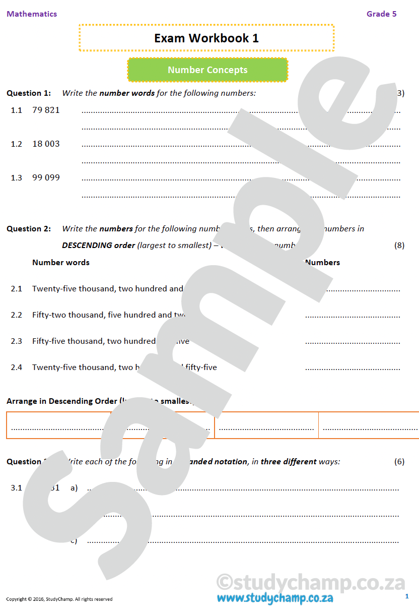 Grade 5 Mathematics Year-End Exam Workbook 1: Numbers and Operations