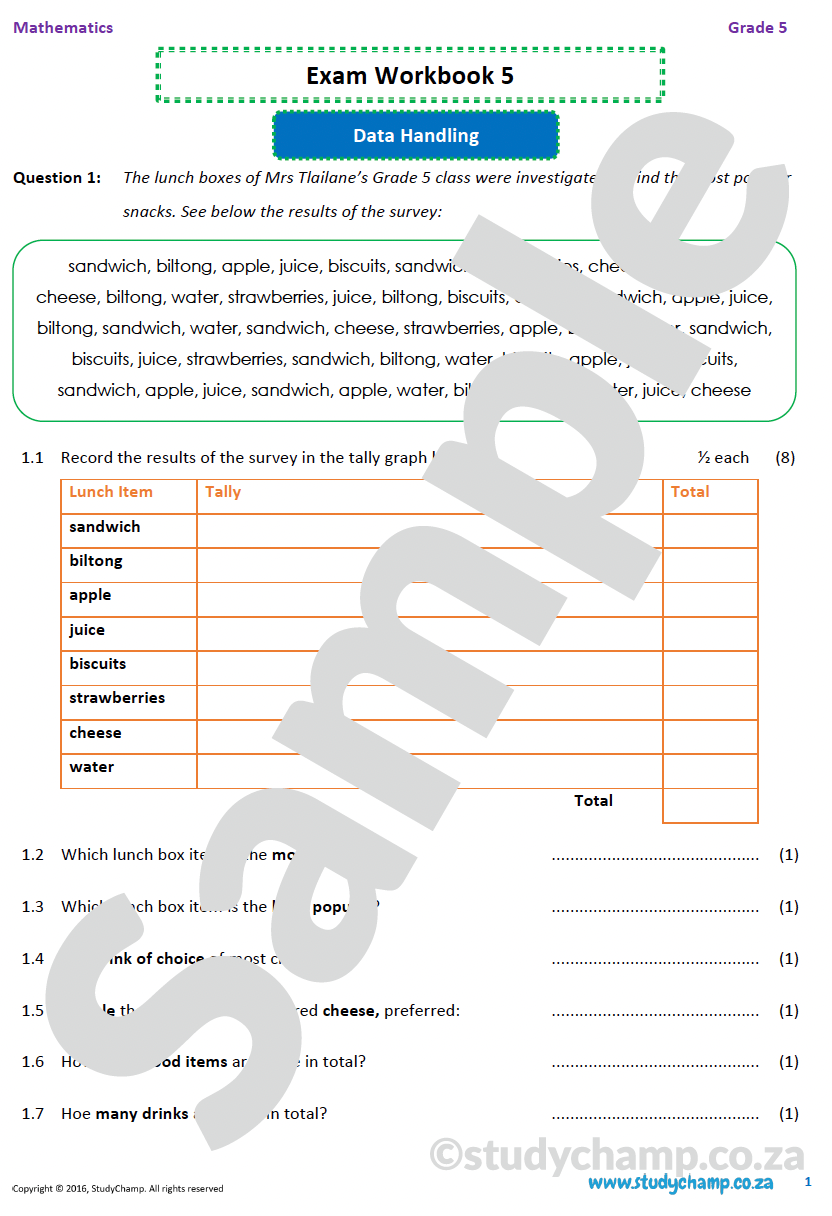 Grade 5 Mathematics Year-End Exam Workbook 5: Data handling
