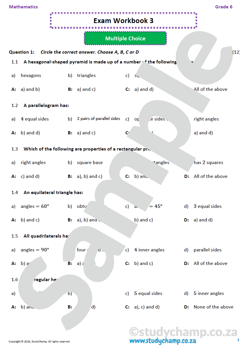 Grade 6 Maths Year-end Exam Revision: Workbook 3