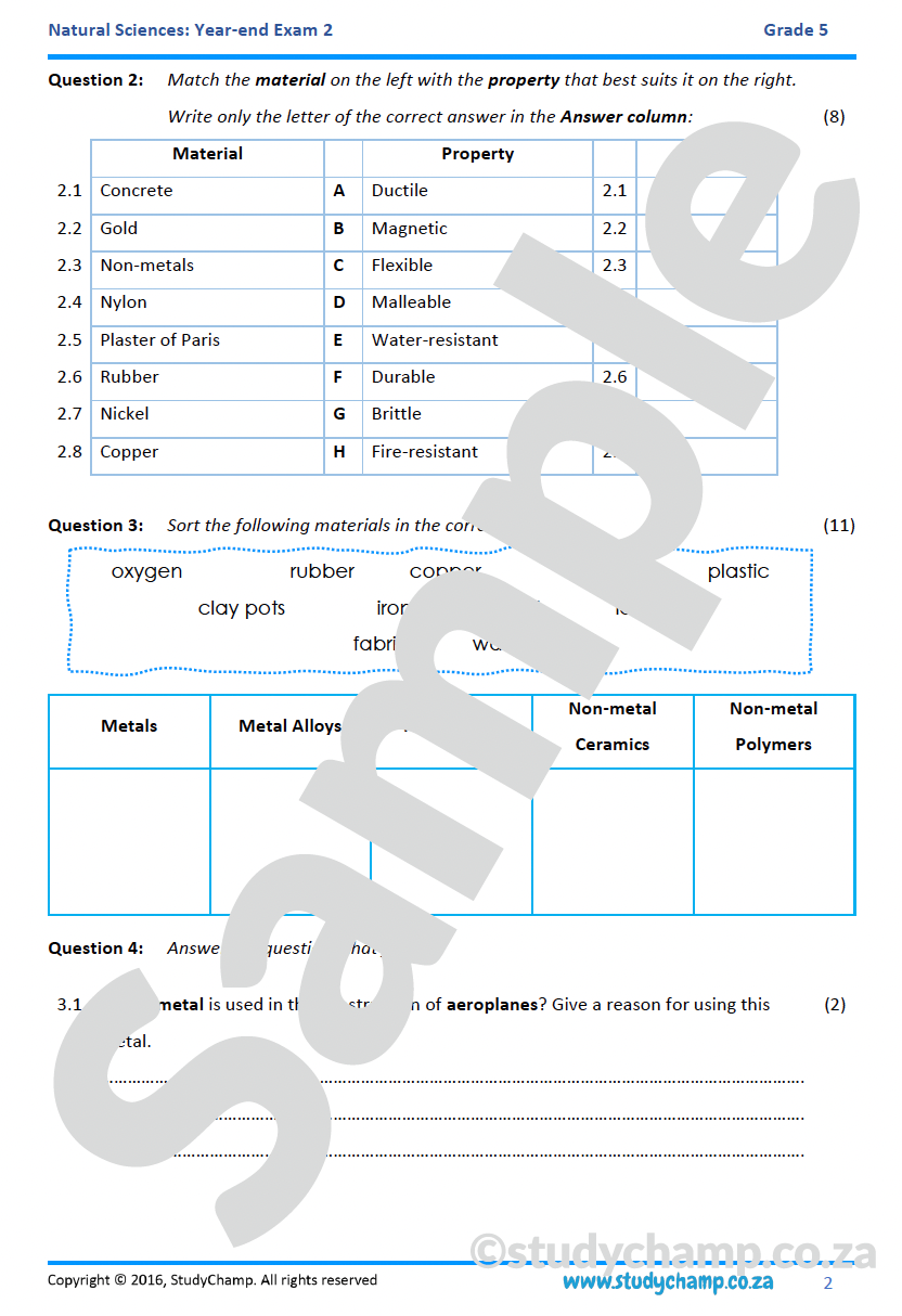 Grade 5 Natural Sciences: Year-end Exam Workbook 2