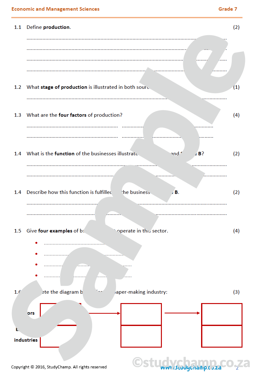 Grade 7 EMS Test: Production and Economic growth