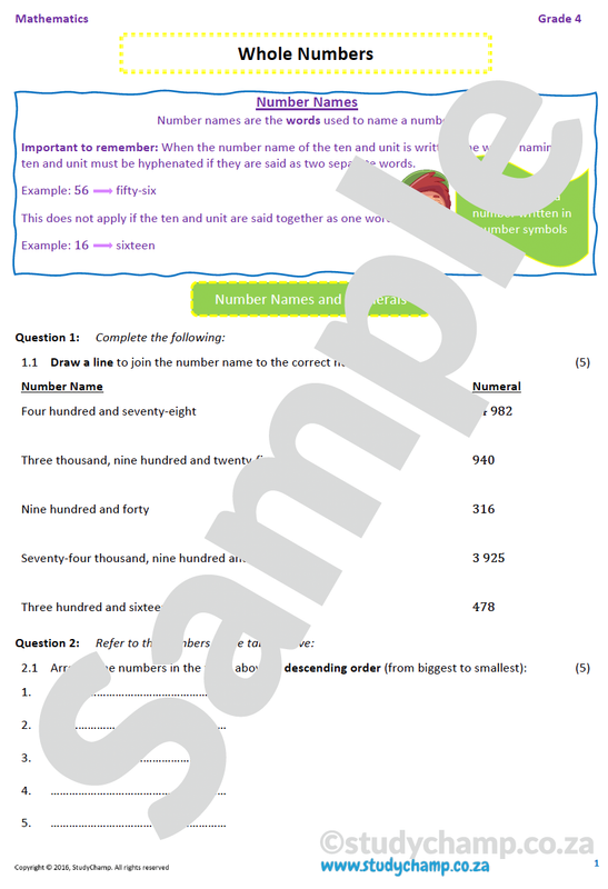 Grade 4 Mathematics worksheet: Whole numbers