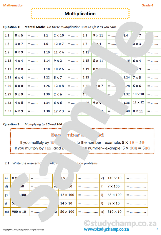 Grade 4 Mathematics worksheet: Multiplication B