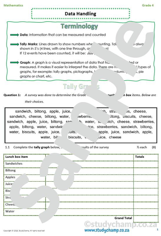 Grade 4 Mathematics worksheet: Data Handling