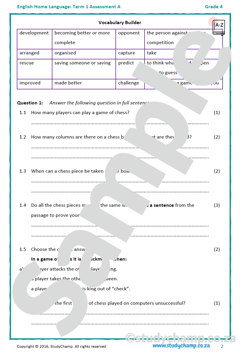 Grade 4 English: Term 1 Assessment A