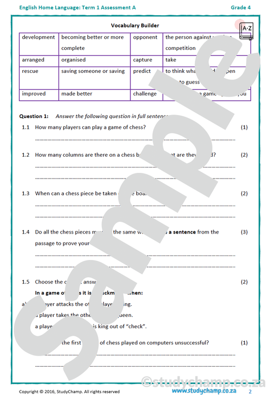 Grade 4 English: Term 1 Assessment A